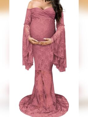 XL Dusty Rose Lace Maternity Gown #714
